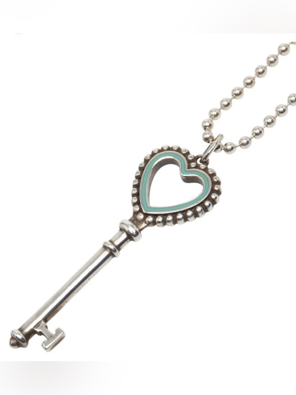 Tiffany & Co. Sterling Silver Enamel Beaded Heart Key Pendant Necklace